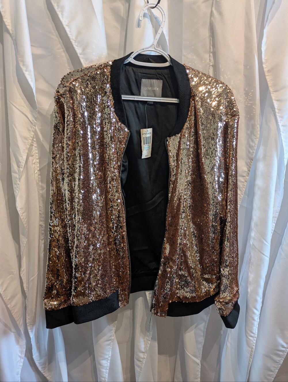 E2 Lovesick by Torrid Rose Gold Sequin Bomber Jacket Plus Size 2 (2X) - Read